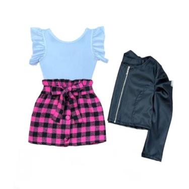 Imagem de Conjunto Feminino Infantil Body Saia Xadrez E Jaqueta Menina - Mini Di