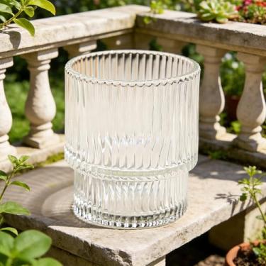 Imagem de Copo antigo de 270 ml, copo de vidro com listras verticais, água transparente com suco, uísque, cerveja e coquetel