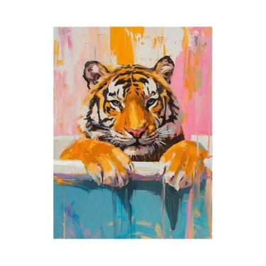 Imagem de Arte Em Tela De Pintura Abstrata De Animais Coloridos: Tigre, Chita, G