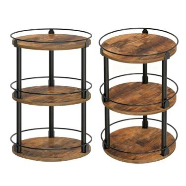 Imagem de POCREATION Organizador de Temperos Giratório, Prateleira de 3 Níveis Com Rotação de 360 Graus e Almofadas Antiderrapantes, para Bancada de Cozinha, Pia do Banheiro ou Mesa de Jantar (Madeira