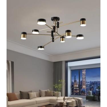 Imagem de Luminária de teto LED moderna, preta, para quarto, sala de estar, lustre dimerizável com controle remoto, luminária de teto embutida em acrílico para sala de jantar e escritório (8 lâmpadas