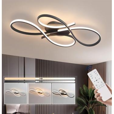 Imagem de Luminária de teto moderna em LED com intensidade regulável e controle remoto para sala de estar, sala de jantar, quarto e cozinha (preta, 80 cm de comprimento).