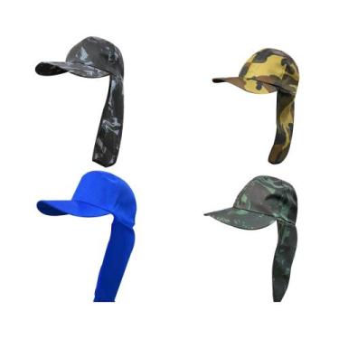 Imagem de Kit 04 bonés proteção solar pescoço camuflado e liso aba curva trabalh