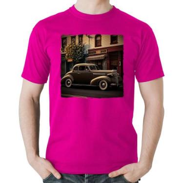 Imagem de Camiseta Algodão Carro antigo na cidade - Foca na Moda, Rosa, GGG