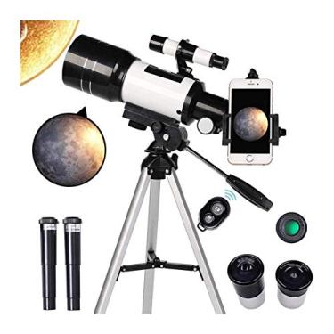 Imagem de pcagfaajmh Telescópio infantil para adultos, astronomia, iniciantes, 70 mm, refrator de viagem, adaptador para smartphone, câmera, obturador, fio, filtro de lua para paisagens naturais