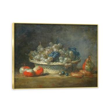 Imagem de NHLDZYH Moldura dourada. Pintura vintage fruta ainda vida em tela retro fruta motivo estilo country decoração de parede para cozinha e sala de jantar. A81. 30 x 40 cm.