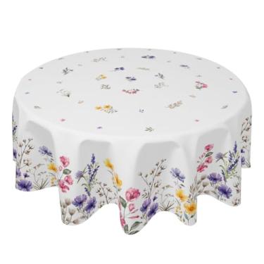 Imagem de Aytipun Toalha de mesa floral primavera verão redonda 177 cm, roxo, amarelo, rosa, folhas de flores silvestres, toalha de mesa decorativa, casa de fazenda sazonal, para decoração de festa interna