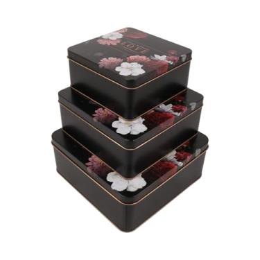 Imagem de PHILPETY Caixa de armazenamento decorativa Love Caixa de presente de lata rural para folha de flandres potes de biscoito de doces recipientes de armazenamento quadrados com tampas para chocolate
