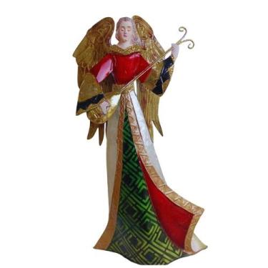 Imagem de Enfeite Anjo com Bandolim 33cm Decoração de Metal Resina e Madrepérola