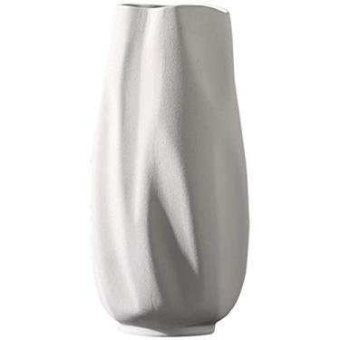 Imagem de Vaso de flores de cerâmica branca, vasos geométricos, decoração de casa simples moderna, mesa de jantar de sala de estar, mesa de jantar, para chá de panela (cor: branco, tamanho: 41 cm)