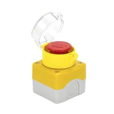 Imagem de Sinal vermelho interruptor de botão de pressão cabeça de cogumelo botão de parada de emergência 10A concha com capa de proteção
