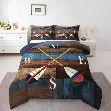 Imagem de Erosebridal Conjunto de edredom casal, decoração de casa de lago com 2 fronhas, edredom rústico vintage para casa de fazenda, marrom, madeira, celeiro antigo, decoração de cabana, presente de