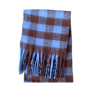 Imagem de Cachecol De Cashmere Xadrez Feminino, Xale Quente De Inverno, Longo Co