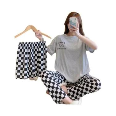 Imagem de Conjunto De Pijamas Femininos De Verão Em Três Peças, Camiseta De Mang