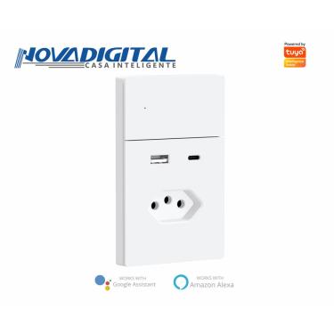 Imagem de Interruptor Inteligente Zigbee Novadigital 1 Botão com Tomada Safira Branco 20A 110-220v SA-WK-W