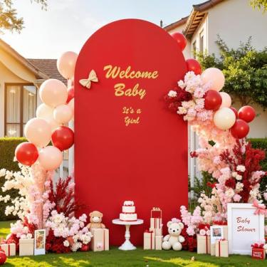 Imagem de Capa de fundo de arco vermelho preto 2,5 m balão de festa de aniversário preto vermelho capas de arco elástico capas de arco de casamento elastano banquete formatura nupcial chá de bebê foto fundos