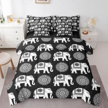 Imagem de Erosebridal Conjunto de edredom de elefante, boêmio, floral, tamanho Queen, 7 peças, contemporâneo, estética, boêmio, fofo, com lençol