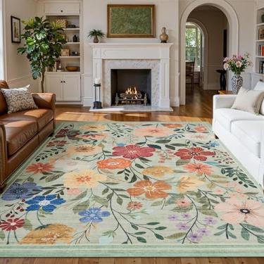 Imagem de Ruaruarug Tapetes de área florais, antiderrapantes laváveis na máquina, resistentes ao desgaste, ultramacios para sala de estar/quarto/cozinha/sala de aula, verde, 20 cm x 25 cm