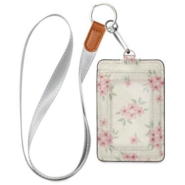 Imagem de Burbuja Porta-crachá de couro com cordão, etiqueta de identificação de flores com 1 janela transparente para identidade e 2 compartimentos para cartão para escritório, enfermeira, professor, médico