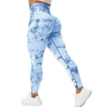 Imagem de tincolia Meia-calça feminina de ioga moderna tie dye, sem costura, alta elasticidade, controle de barriga, calça de corrida - 6-M