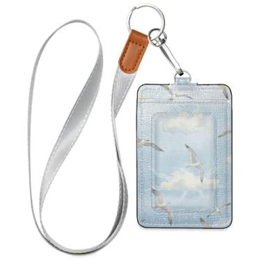 Imagem de Burbuja Porta-crachá de couro com cordão, etiqueta de identificação de gaivota com 1 janela transparente para identidade e 2 compartimentos para cartão para escritório, enfermeira, professor, médico