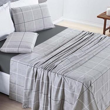 Imagem de Jogo de Lençol Júlia Casal 4 Peças Micropercal 200 Fios - Dallas Quadriculado - 100% Poliéster