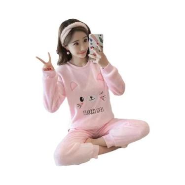 Imagem de Pijamas De Flanela Grossa E Quente Para Mulheres, Em Veludo Coral Com 