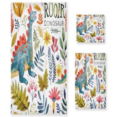 Imagem de xigua Conjunto de toalhas de banheiro de dinossauro aquarela absorvente macio 3 peças toalha de banho toalha de mão toalhas decorativas para banheiro, academia, hotel, praia, piscina