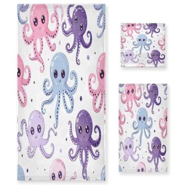 Imagem de xigua Lindo conjunto de toalhas de banheiro de polvo absorvente macio 3 peças toalha de banho toalha de mão toalhas decorativas para banheiro, academia, hotel, praia, piscina