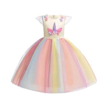 Imagem de Fantasia De Princesa Unicórnio Arco-Íris Para Meninas, Vestido De Tule