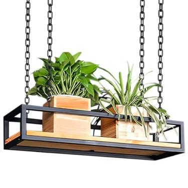 Imagem de Prateleira de armazenamento de teto ajustável, suporte de vaso de plantas suspenso com corrente de ferro, prateleira de vinho de cozinha e prateleira decorativa para bar, varanda, floricultura (100 x