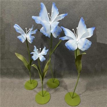 Imagem de Flores de borboleta artificiais gigantes - Conjunto de 4 flores falsas grandes para casamento, festa de aniversário e adereços de fotografia - Acessórios florais decorativos grandes