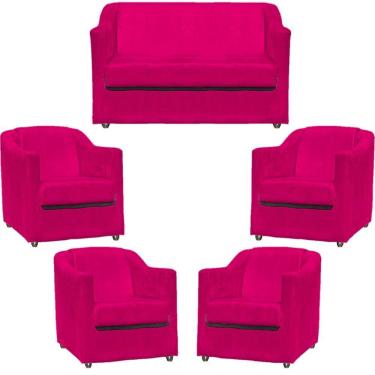 Imagem de Kit Namoradeira Decorativa + 4 Poltronas Para Sala Manicure Recepção Consultório Mila Suede