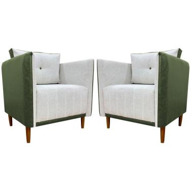 Imagem de Kit 2 Poltronas Decorativa Para Sala Recepção Consultório Aviv Luxo Corino E Linho