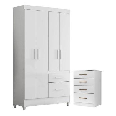 Imagem de Guarda Roupa Solteiro Madri Flex E Cômoda Ms913 Branco Brilho - Moval