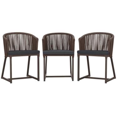 Imagem de 3 Cadeiras De Jantar Noronha Marrom Corda Náutica E11 Trama Marrom