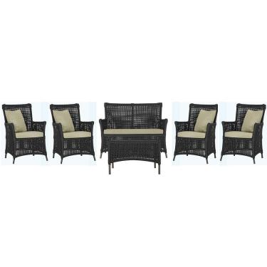 Imagem de Jogo Sofá 4 Poltronas E Mesa Igapó Marrom E7 Trama Original Preto