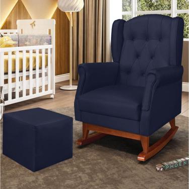 Imagem de Poltrona De Amamentação Balanço Madeira E Puff Elyra Sintético Azul Marinho P02 - D'rossi