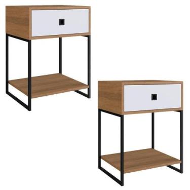 Imagem de Kit 02 Mesas De Cabeceira Estilo Industrial 01 Gvt P1026 Mell Branco P