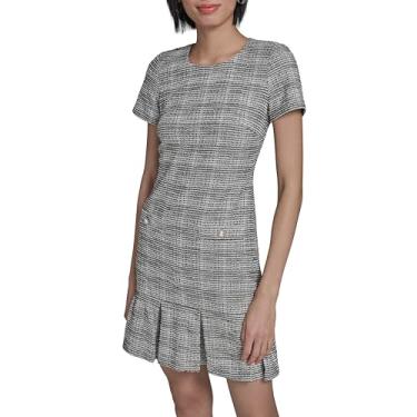 Imagem de Karl Lagerfeld Minivestido feminino sem mangas com decote em V e laço evasê, Preto/branco macio, 50