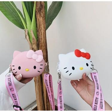 Imagem de Bolsa de Ombro Mini Bolsinha cabeça rosto Hello Kitty Transversal silicone pequena com ziper crianças Meninas Moda