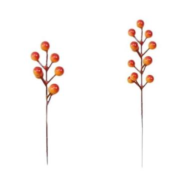 Imagem de Ramos De Espuma Com Frutos De Azevinho Laranja De 21CM Para Decoração 