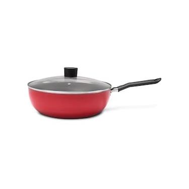 Imagem de Panela Wok Brinox Garlic Antiaderente Pro-Flon 4,1L 28cm Tampa de Vidro Vermelha