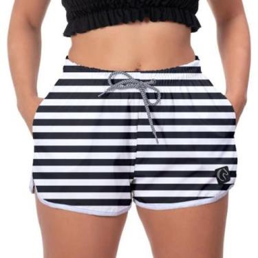 Imagem de Short academia feminino listrado na cor preto/branco no tamanho 36 - L