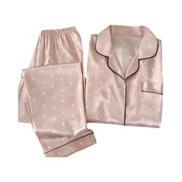 Imagem de Conjunto De Pijama Feminino De Seda Gelada Com Estampa De Estrelas E M