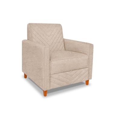 Imagem de Poltrona Camila Bouclê Bege Pés De Madeira - Pallazio