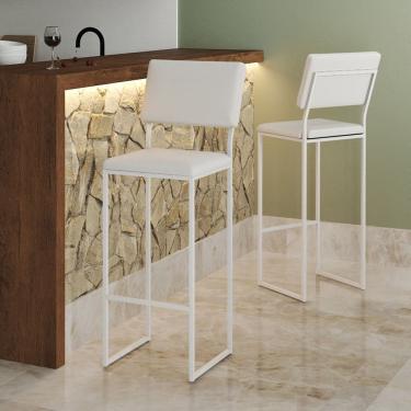 Imagem de Banqueta Alta com Encosto Nina Industrial para Bar Cozinha Bancada Assento em Corino- Branco/branco