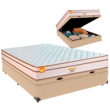 Imagem de Cama Box Baú Casal e Colchão Pequim Molas Ultralastic Inducol Ocre