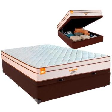 Imagem de Cama Box Baú Casal e Colchão Pequim Molas Ultralastic Inducol Marrom