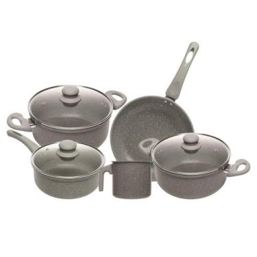 Imagem de Jogo 5 Panelas de Indução Granito Chef Taupe Alumínio - Lyor